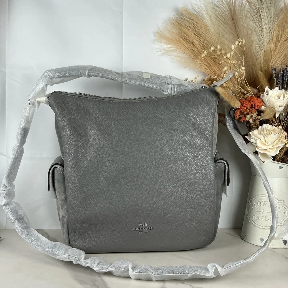 Coach Pennie Heather Gray Leather Hobo Hand Shoulder Bag Suede‎ NWT
